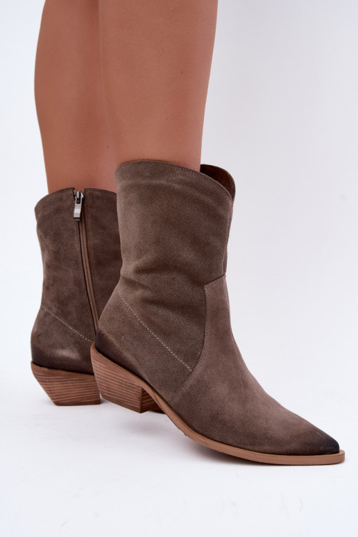 Faux suede cowboy stijl geïsoleerde laarzen Zazoo 4311 in zandkleur