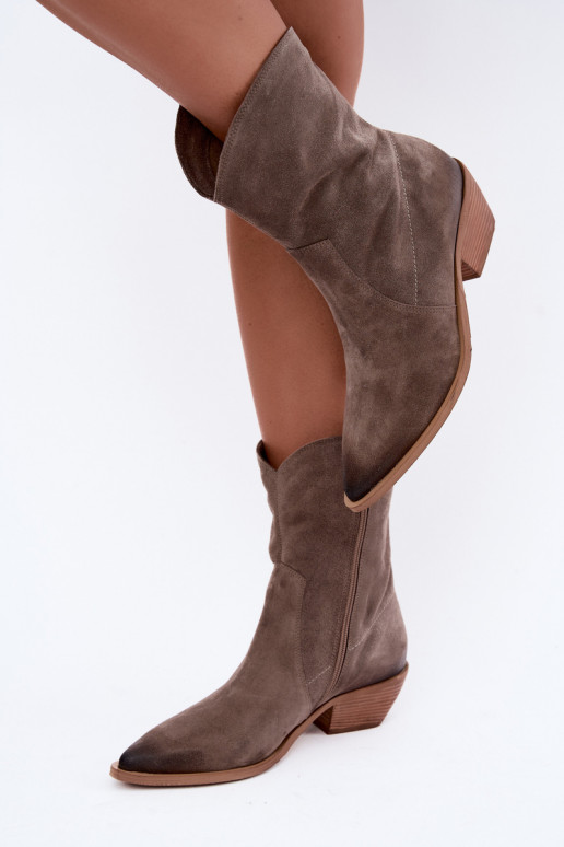 Faux suede cowboy stijl geïsoleerde laarzen Zazoo 4311 in zandkleur