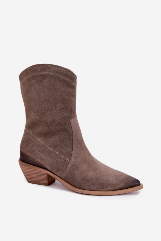 Faux suede cowboy stijl geïsoleerde laarzen Zazoo 4311 in zandkleur