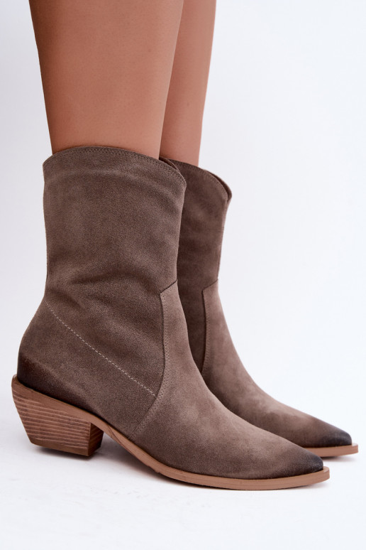 Faux suede cowboy stijl geïsoleerde laarzen Zazoo 4311 in zandkleur