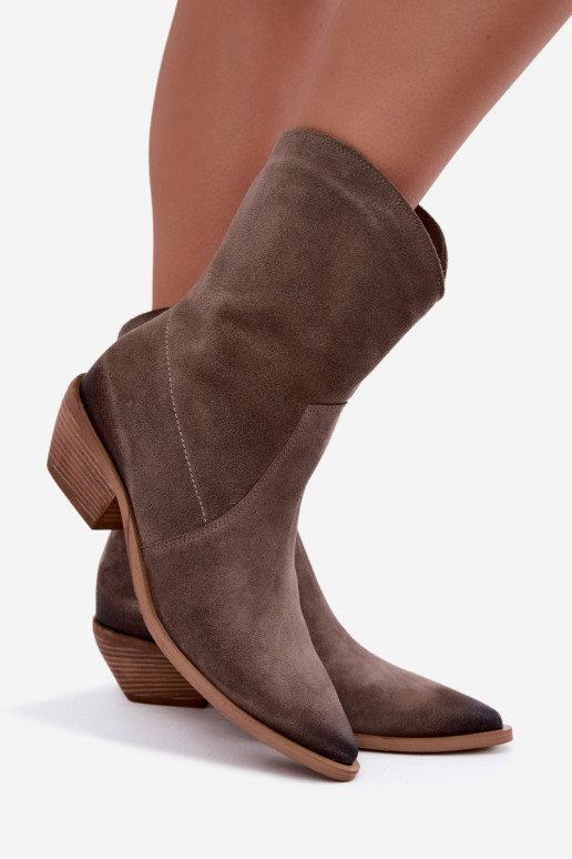 Faux suede cowboy stijl geïsoleerde laarzen Zazoo 4311 in zandkleur