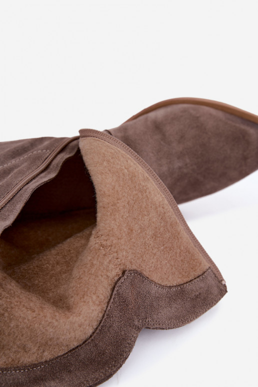 Faux suede cowboy stijl geïsoleerde laarzen Zazoo 4311 in zandkleur