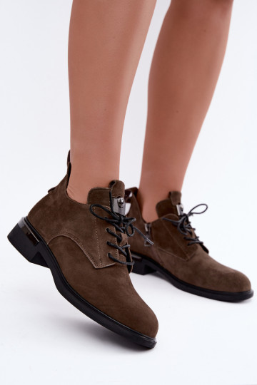 Faux suede enkellaarsjes Vinceza 89151 in kaki kleur