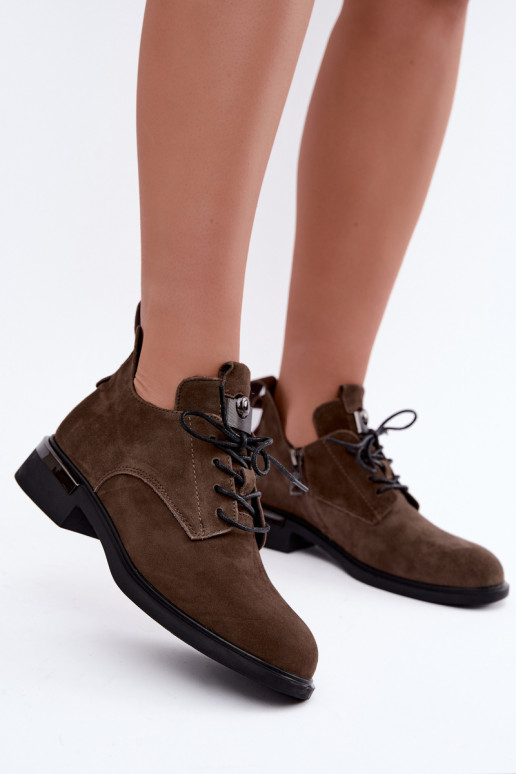 Faux suede enkellaarsjes Vinceza 89151 in kaki kleur