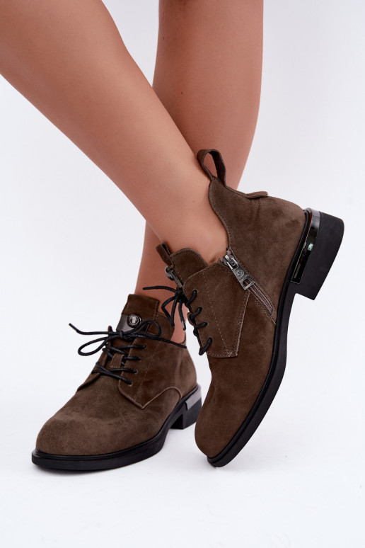 Faux suede enkellaarsjes Vinceza 89151 in kaki kleur