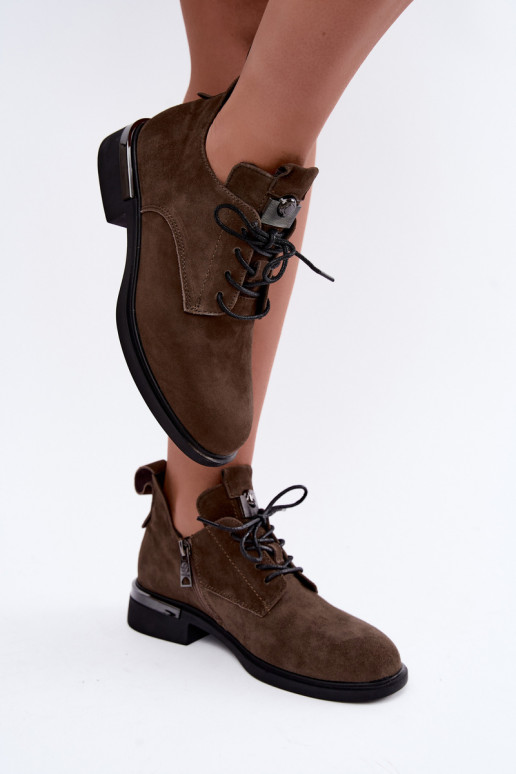 Faux suede enkellaarsjes Vinceza 89151 in kaki kleur