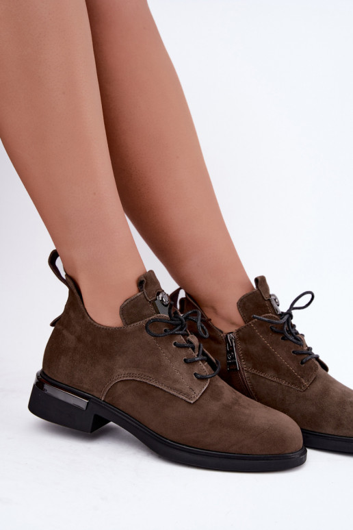 Faux suede enkellaarsjes Vinceza 89151 in kaki kleur