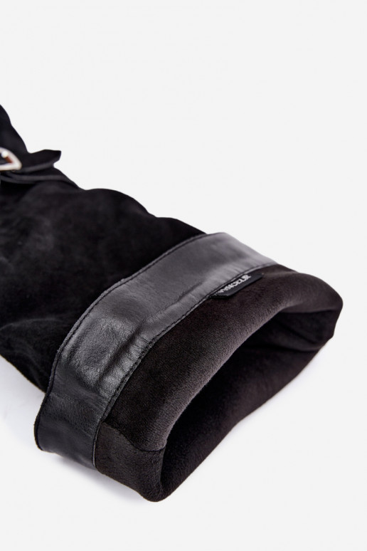 Kniehoge laarzen van faux suede met gespen Vinceza zwart