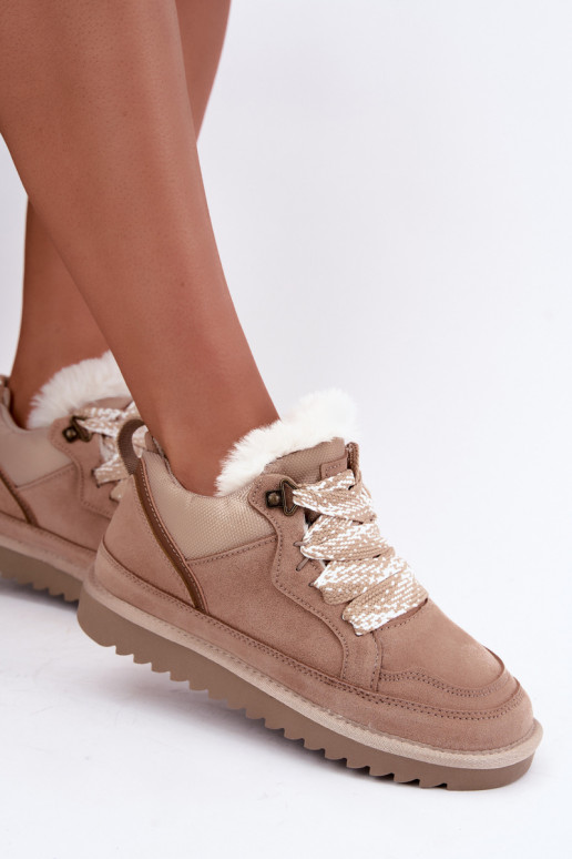 Sneeuwlaarzen van faux suede met bont en veters Vinceza zandkleurig