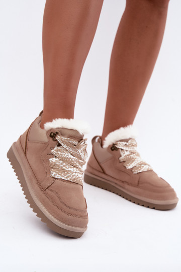 Sneeuwlaarzen van faux suede met bont en veters Vinceza zandkleurig 2