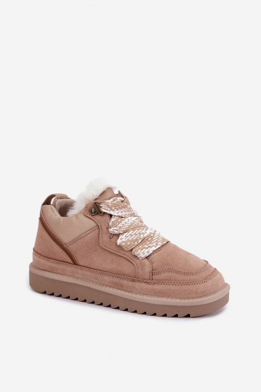 Sneeuwlaarzen van faux suede met bont en veters Vinceza zandkleurig