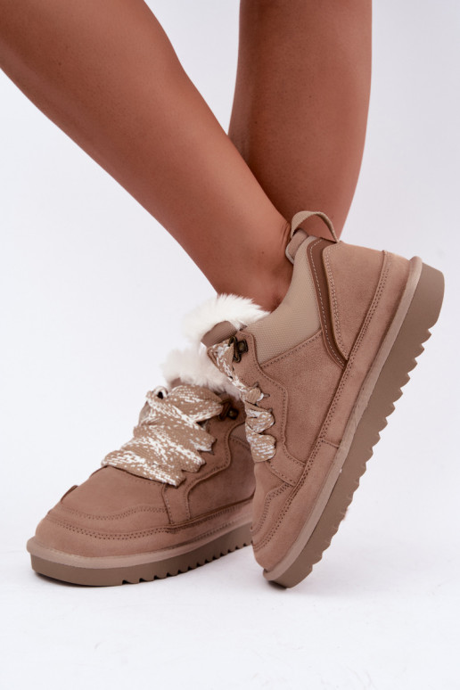 Sneeuwlaarzen van faux suede met bont en veters Vinceza zandkleurig