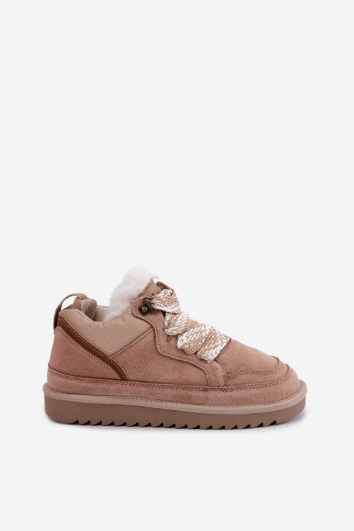 Sneeuwlaarzen van faux suede met bont en veters Vinceza zandkleurig