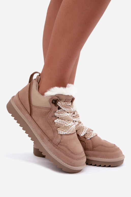 Sneeuwlaarzen van faux suede met bont en veters Vinceza zandkleurig