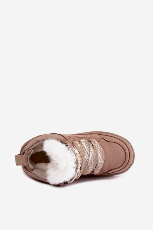 Sneeuwlaarzen van faux suede met bont en veters Vinceza zandkleurig
