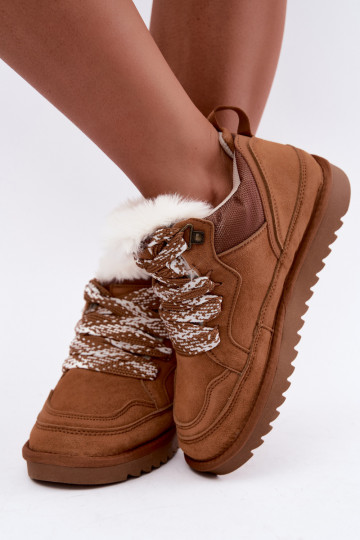 Sneeuwlaarzen van faux suede met bont en veters Vinceza bruin