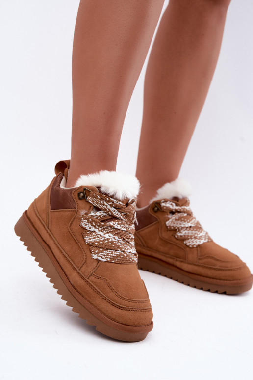 Sneeuwlaarzen van faux suede met bont en veters Vinceza bruin