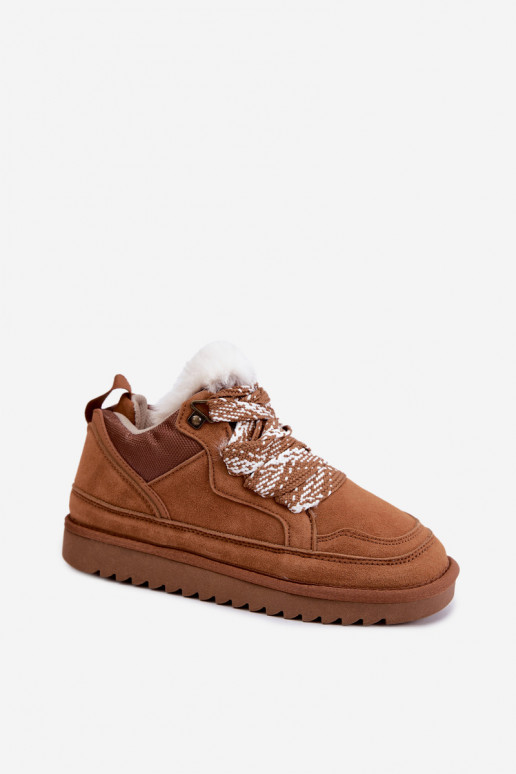 Sneeuwlaarzen van faux suede met bont en veters Vinceza bruin