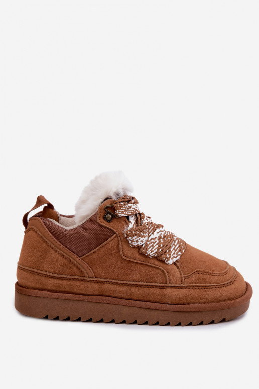 Sneeuwlaarzen van faux suede met bont en veters Vinceza bruin