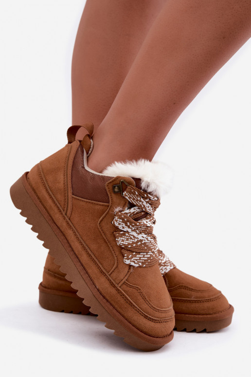 Sneeuwlaarzen van faux suede met bont en veters Vinceza bruin