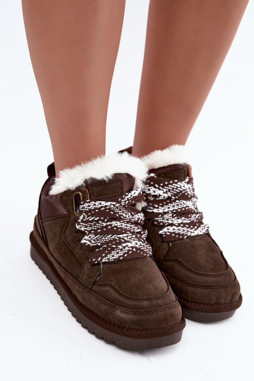 Faux suede sneeuwlaarzen met bont en veters Vinceza 97974 in chocoladekleur