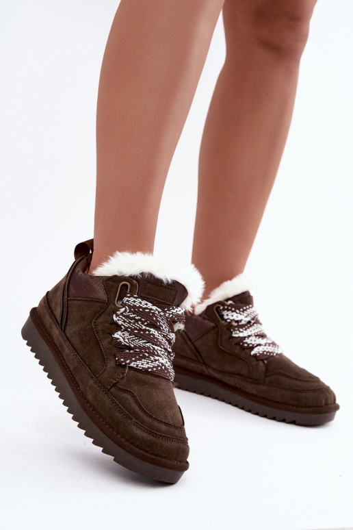 Faux suede sneeuwlaarzen met bont en veters Vinceza 97974 in chocoladekleur