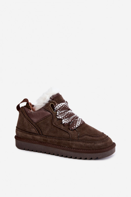Faux suede sneeuwlaarzen met bont en veters Vinceza 97974 in chocoladekleur