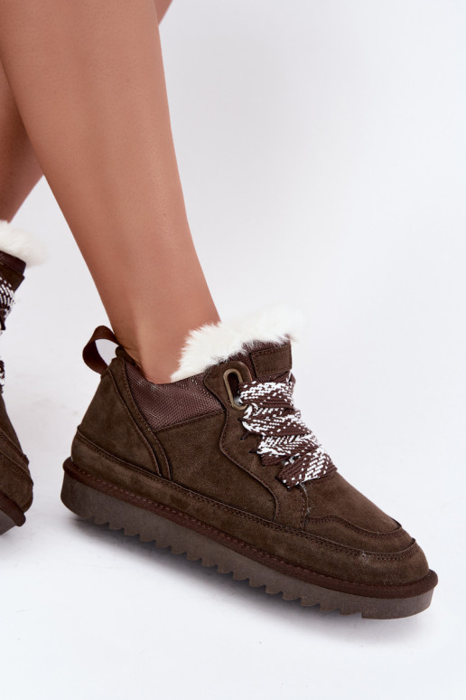 Faux suede sneeuwlaarzen met bont en veters Vinceza 97974 in chocoladekleur