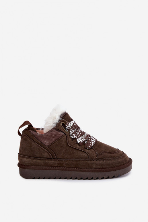 Faux suede sneeuwlaarzen met bont en veters Vinceza 97974 in chocoladekleur