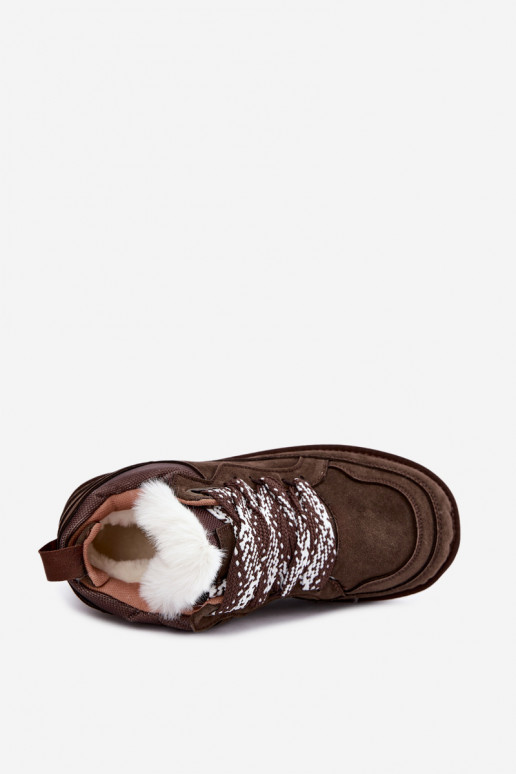 Faux suede sneeuwlaarzen met bont en veters Vinceza 97974 in chocoladekleur