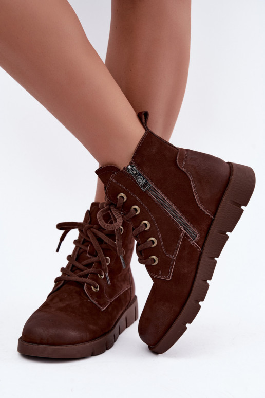 Natuurlijke leren veterschoenen met isolatie Vinceza 67040 in chocoladekleur