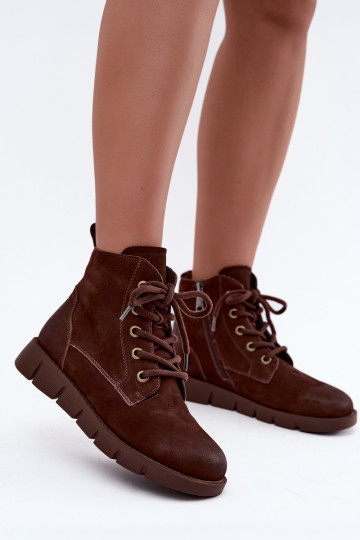 Natuurlijke leren veterschoenen met isolatie Vinceza 67040 in chocoladekleur 2