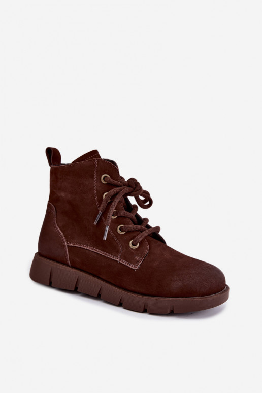 Natuurlijke leren veterschoenen met isolatie Vinceza 67040 in chocoladekleur