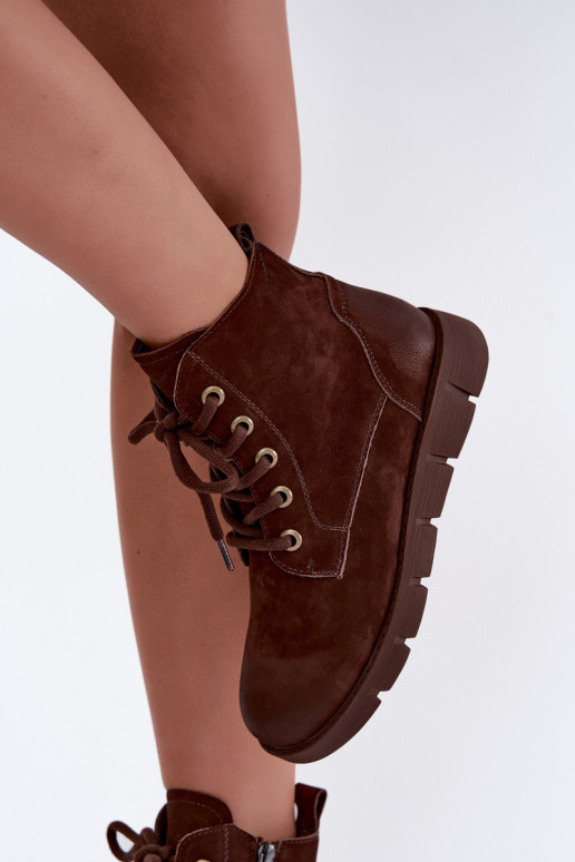 Natuurlijke leren veterschoenen met isolatie Vinceza 67040 in chocoladekleur