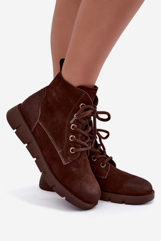 Natuurlijke leren veterschoenen met isolatie Vinceza 67040 in chocoladekleur