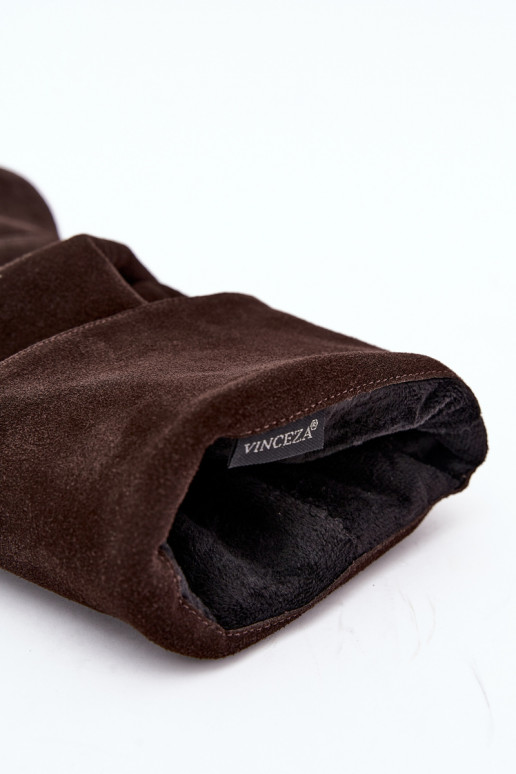 Faux suede lange laarzen Slouchy met dunne hakken Vinceza 89170 in chocoladekleur
