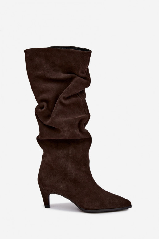 Faux suede geïsoleerde lange laarzen Slouchy met hakken Vinceza 89167 in chocoladekleur