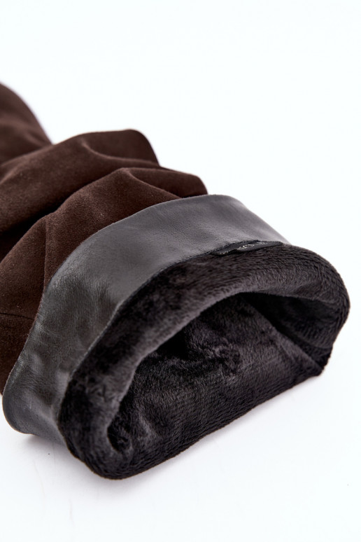 Faux suede geïsoleerde lange laarzen Slouchy met hakken Vinceza 89167 in chocoladekleur