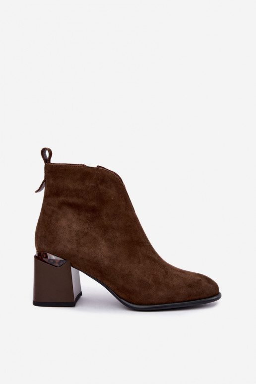 Faux suede warme enkellaarsjes met hakken in bruine kleur Laverelle