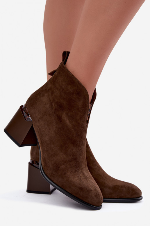 Faux suede warme enkellaarsjes met hakken in bruine kleur Laverelle