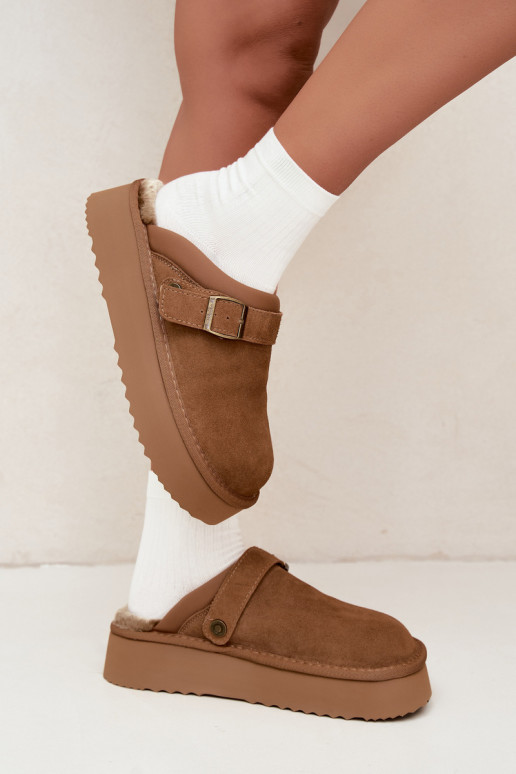 Faux suede bruine sneeuwlaarzen met platform en gespen Big Star UU274696