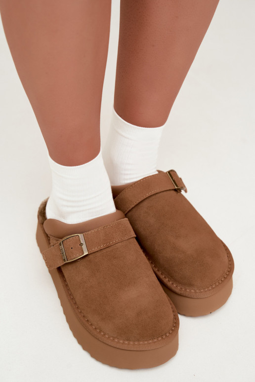 Faux suede bruine sneeuwlaarzen met platform en gespen Big Star UU274696