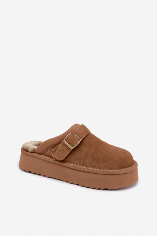 Faux suede bruine sneeuwlaarzen met platform en gespen Big Star UU274696