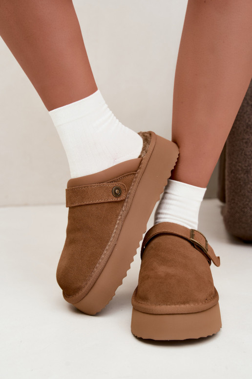 Faux suede bruine sneeuwlaarzen met platform en gespen Big Star UU274696