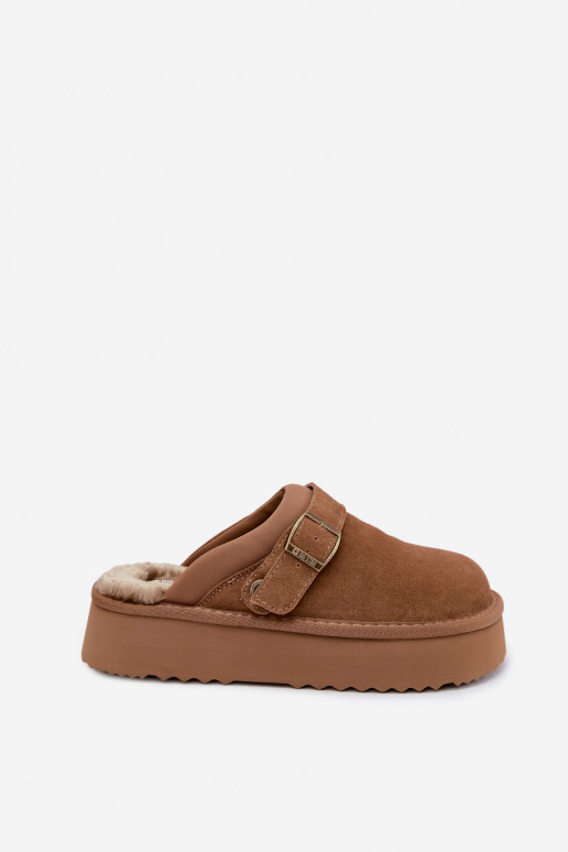 Faux suede bruine sneeuwlaarzen met platform en gespen Big Star UU274696