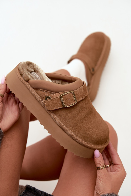 Faux suede bruine sneeuwlaarzen met platform en gespen Big Star UU274696