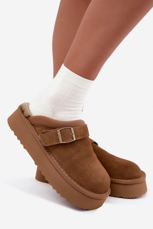Faux suede bruine sneeuwlaarzen met platform en gespen Big Star UU274696