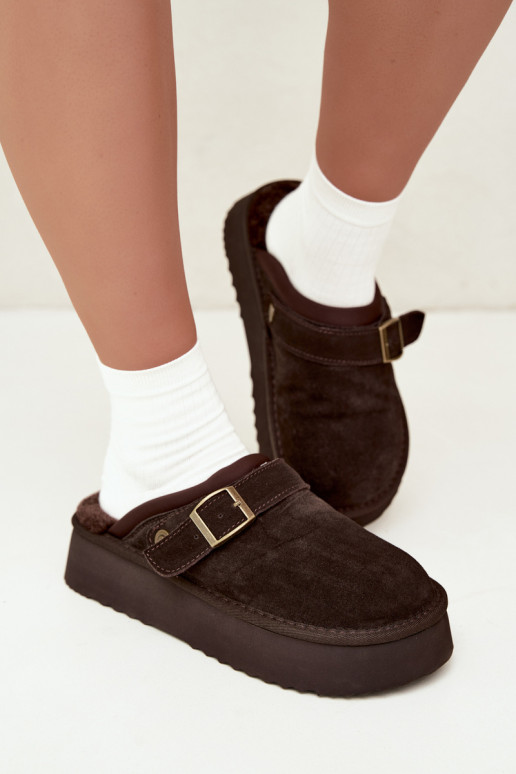 Faux suede sneeuwlaarzen met platform en gespen Big Star UU274697 CzekoladoĮe