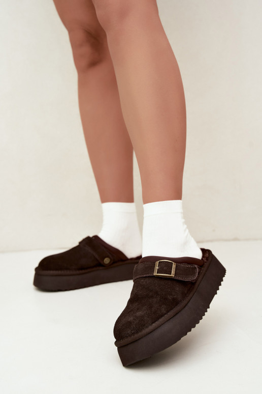 Faux suede sneeuwlaarzen met platform en gespen Big Star UU274697 CzekoladoĮe