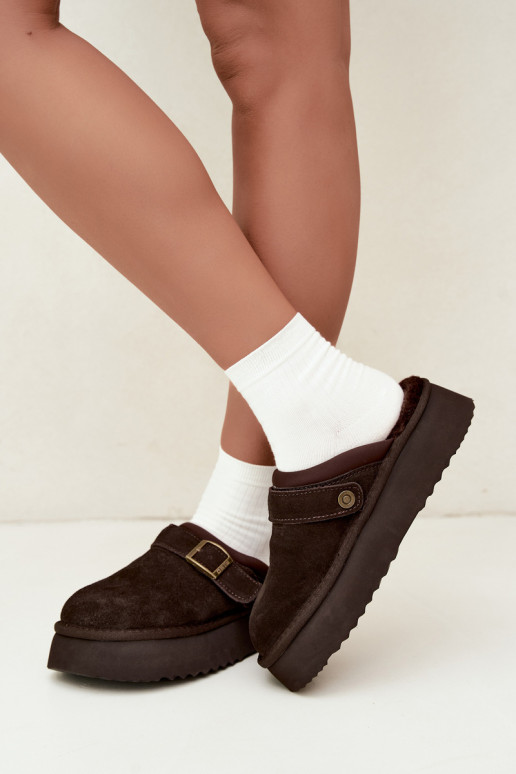 Faux suede sneeuwlaarzen met platform en gespen Big Star UU274697 CzekoladoĮe